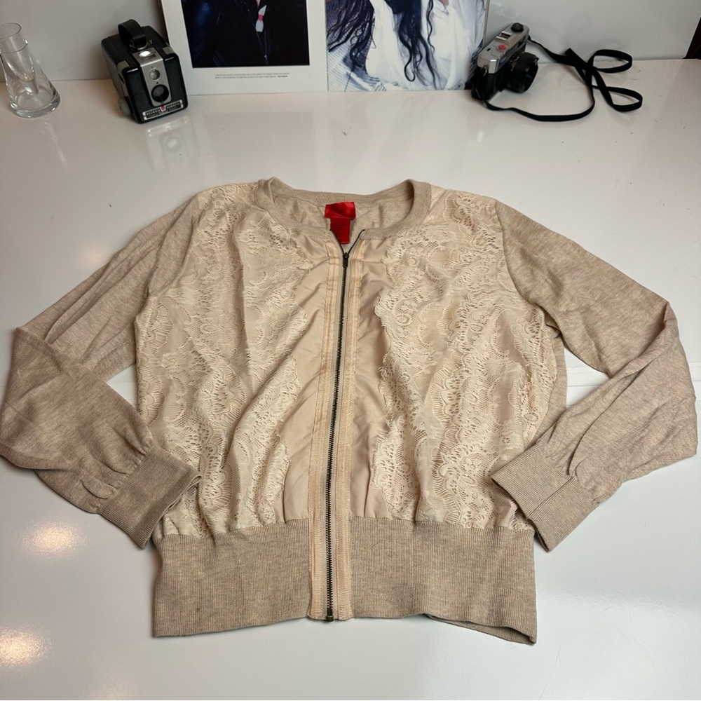 Christina Beige Lace Bomber Jacket | Romantic Boho · Cottagecore Layer